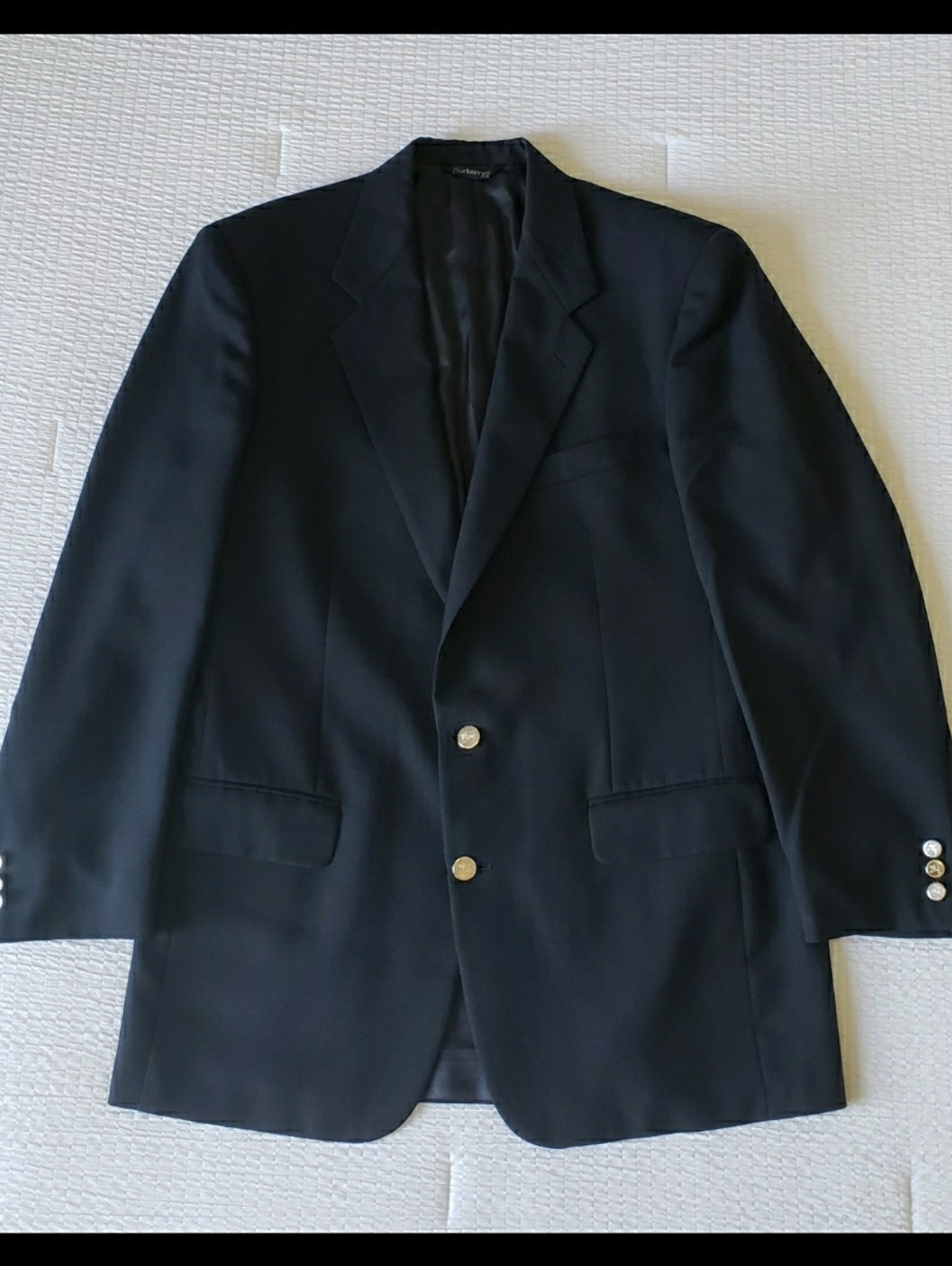 VTG BURBERRY Men's 100% Wool Silver Button Blazer (46L) Navy Blue